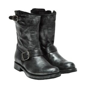 FRYE Veronica Short Black Leather Moto Boot Silver Metallic RARE Motorcycle 6.5